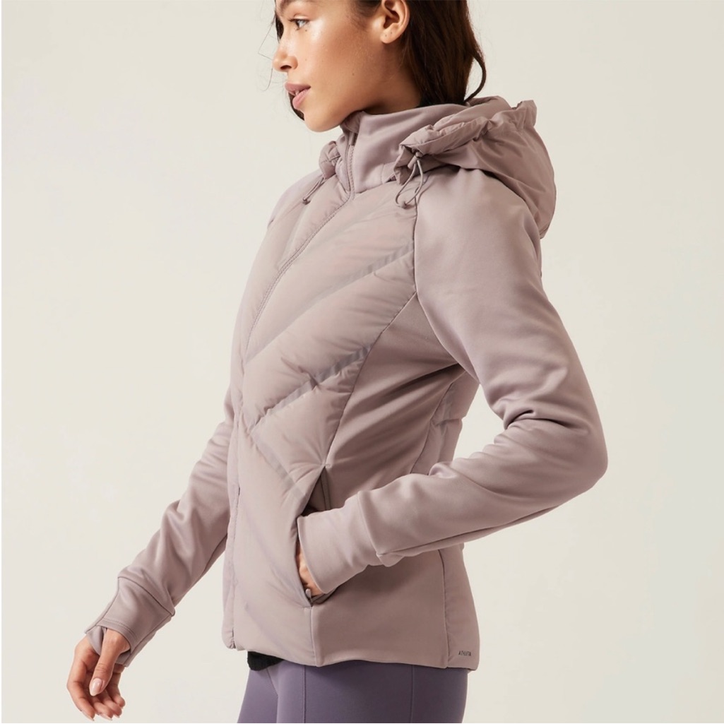 Athleta Inlet Gray Puffer Jacket Women’s Size Medium Petite